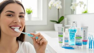 person-practicing-oral-hygiene-with-porcelain-veneers-in-a-modern-bathroom