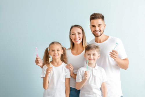 a family smiling